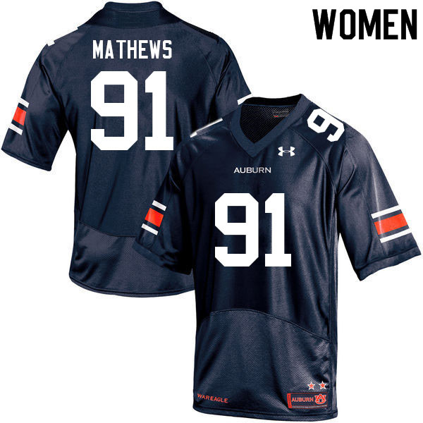 Women #91 Ian Mathews Auburn Tigers College Football Jerseys Sale-Navy
